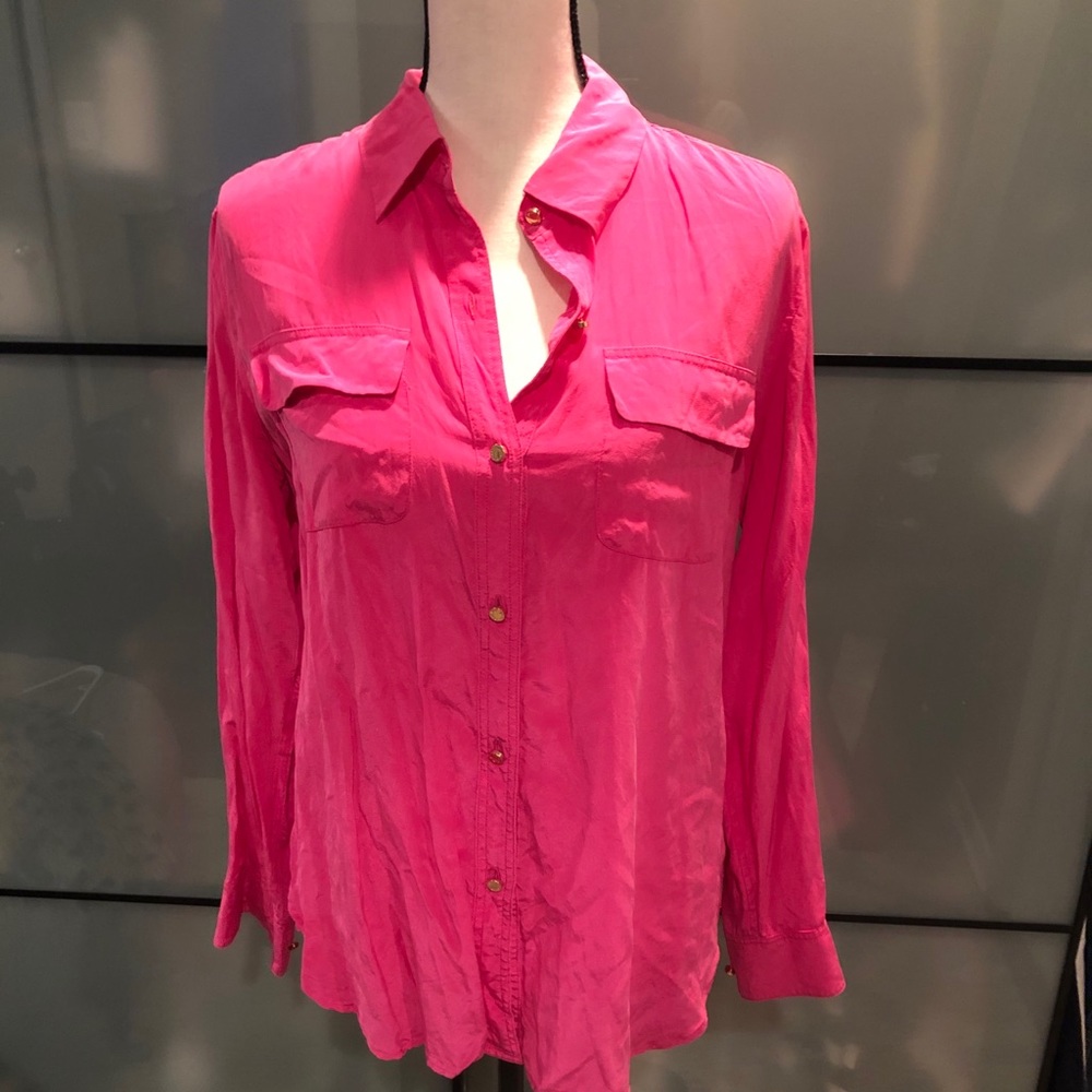 Juicy Couture Pink Silk Button Down Blous…